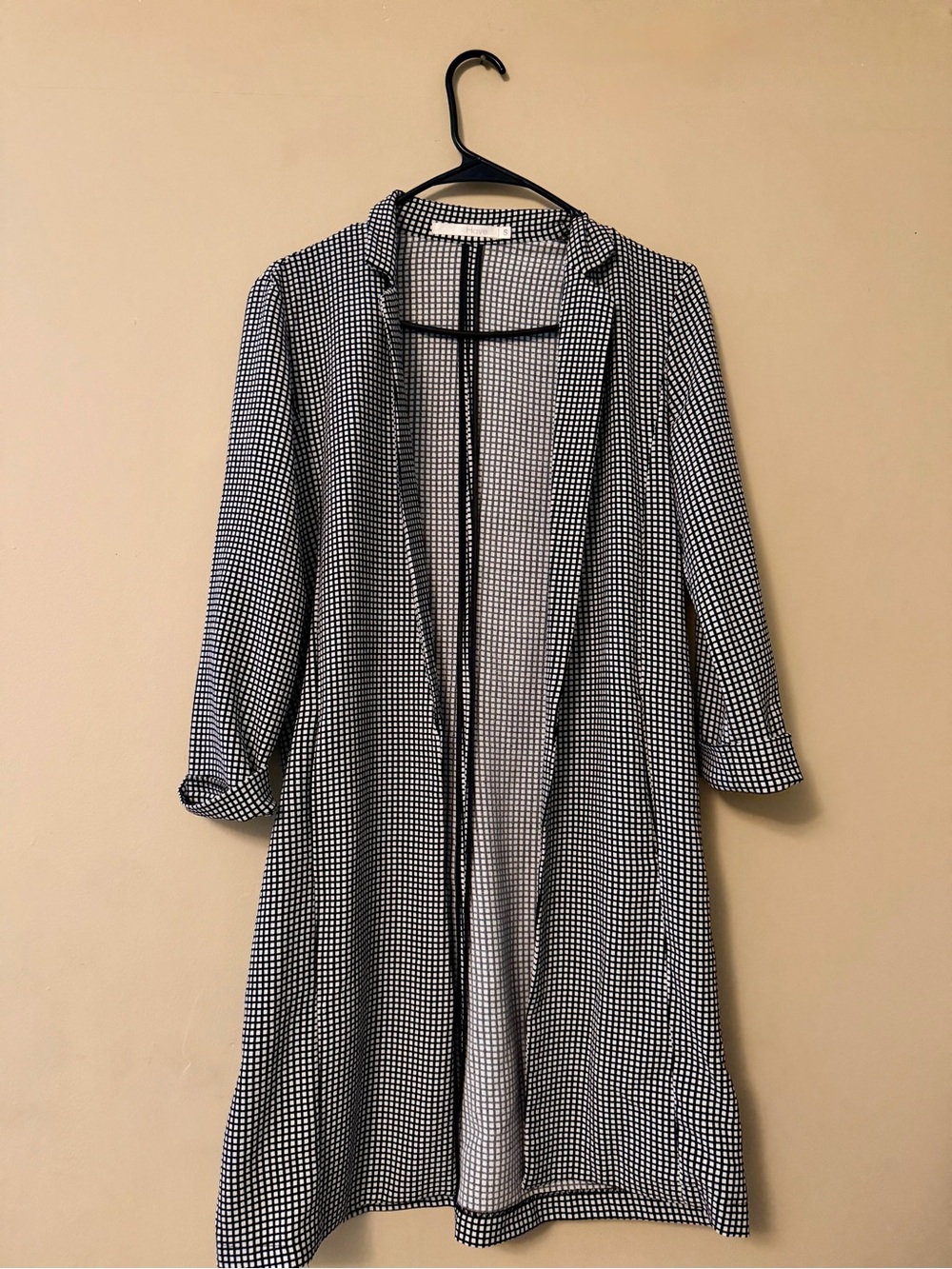 Black & White Check Open-Front Longline Jacket